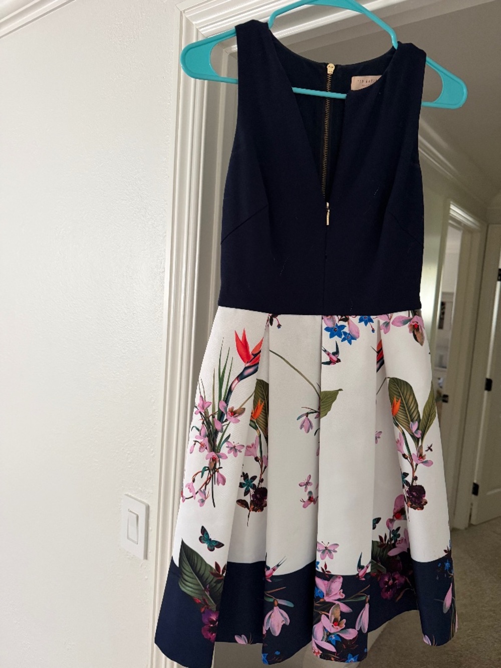 Ted BakerSkater dress. Navy and floral. Ted size 0